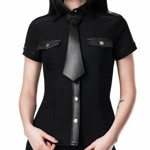 KILLSTAR Squadron Sixx Shirt Tie Military Skull Faux Leather Goth XXL BNWT